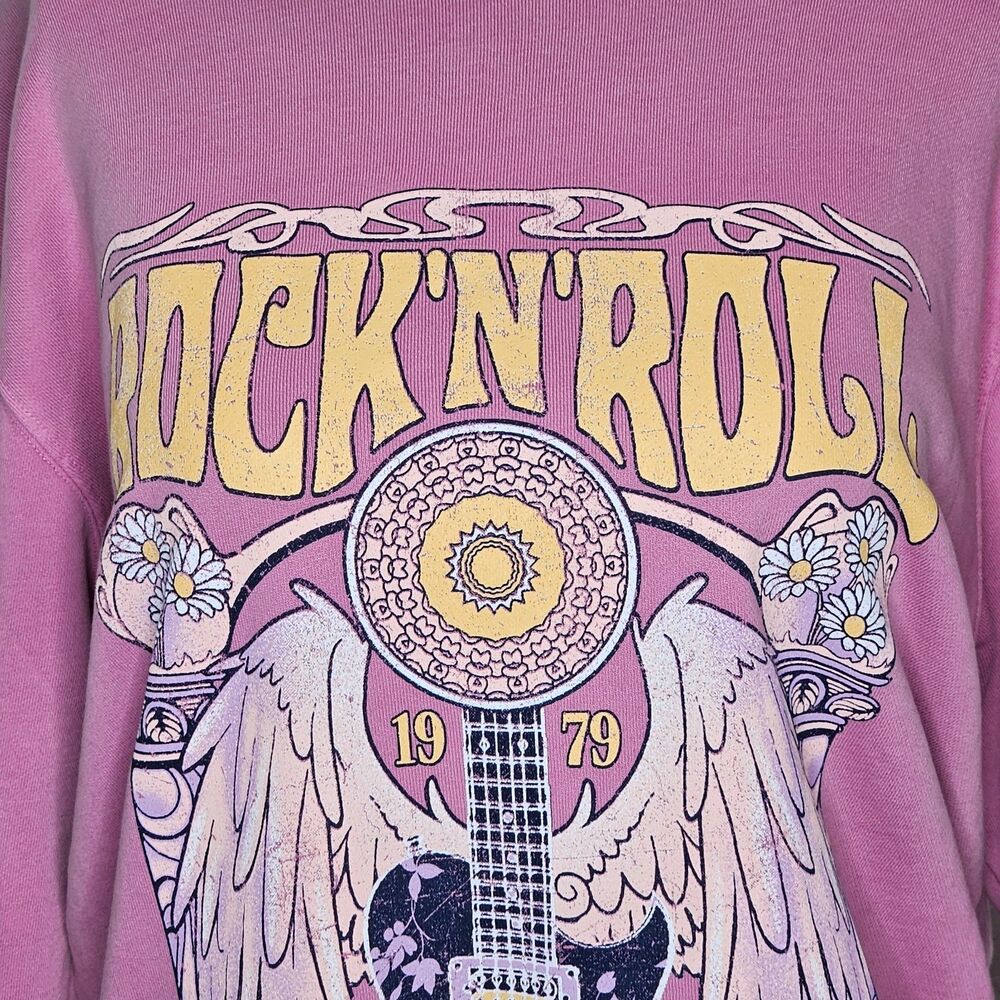 Zutter Rock N Roll Graphic Sweatshirt Pink Pullover 100% Cotton Size S/M - Picture 2 of 7